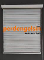 Zebra Perde Double Plise Simli - Turkuaz Beyaz