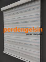 Zebra Perde Double Plise Simli - Turkuaz Beyaz
