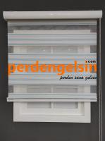 Zebra Perde Double Plise Simli - Turkuaz Beyaz