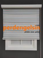 Zebra Perde Double Plise Simli - Turkuaz Beyaz