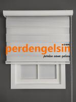 Zebra Perde Double Plise Simli - Gümüş Beyaz