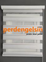 Zebra Perde Double Plise Simli - Pudra Beyaz