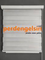 Zebra Perde Double Plise Simli - Pudra Beyaz
