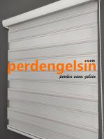 Zebra Perde Double Plise Simli - Pudra Beyaz