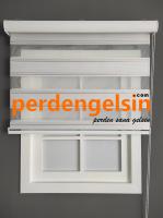 Zebra Perde Double Plise Simli - Pudra Beyaz