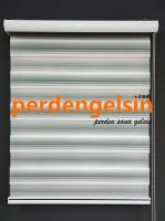 Zebra Perde Geniş Plise - Yeşil Beyaz