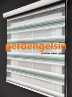 Zebra Perde Geniş Plise - Yeşil Beyaz