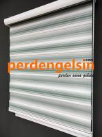 Zebra Perde Geniş Plise - Yeşil Beyaz