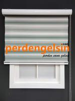 Zebra Perde Geniş Plise - Yeşil Beyaz