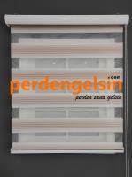 Zebra Perde Geniş Plise Yavruağzı Beyaz