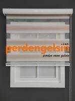Zebra Perde Geniş Plise Yavruağzı Beyaz