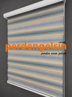 Zebra Perde Geniş Plise Yeşil Krem