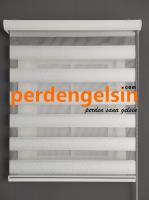 Zebra Perde Jakarlı Pıtırcık Beyaz Gümüş