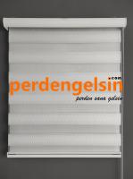 Zebra Perde Jakarlı Pıtırcık Beyaz Gümüş