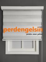 Zebra Perde Jakarlı Pıtırcık Beyaz Gümüş