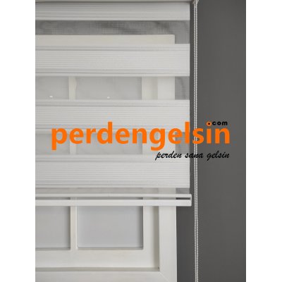 Zebra Perde Double Plise Simli - Gümüş Beyaz