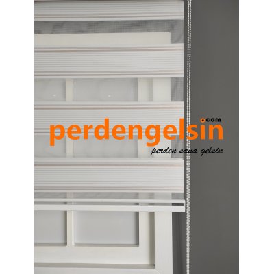 Zebra Perde Double Plise Simli - Pudra Beyaz