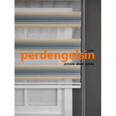 Zebra Perde Geniş Plise Yeşil Krem