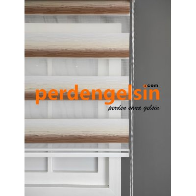 Zebra Perde Kovuk Desen - Kahve Krem